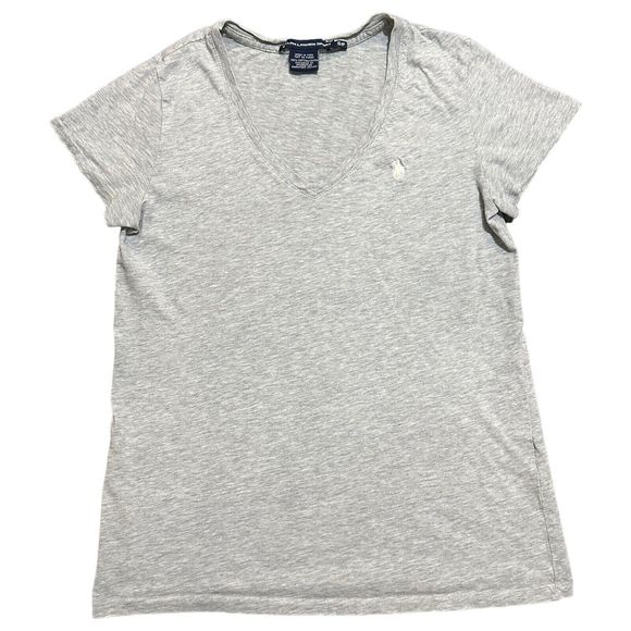 Ralph Lauren Sport T-Shirt Womens Small Grey V-Neck White Pony Logo - Picture 1 of 7